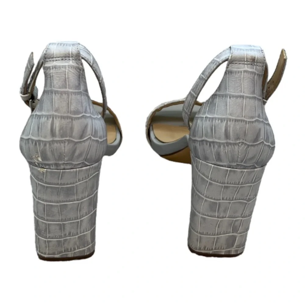 Naturalizer Joy Icy Gray Croc Embossed Leather Ankle Strap Block Heels Size 9.5W